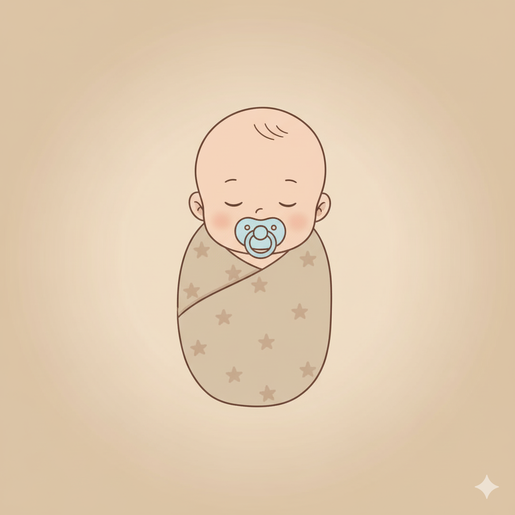 아기가 누워서 쪽쪽이를 편하게 무는 장면 일러스트