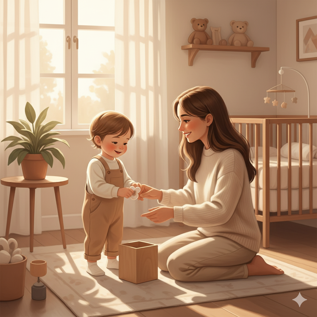 실리콘 쪽쪽이 제품 사진, 투명하고 위생적인 느낌의 실리콘 니플 디자인, 미니멀한 스칸디 스타일 배경에서 아기용 공갈젖꼭지 강조